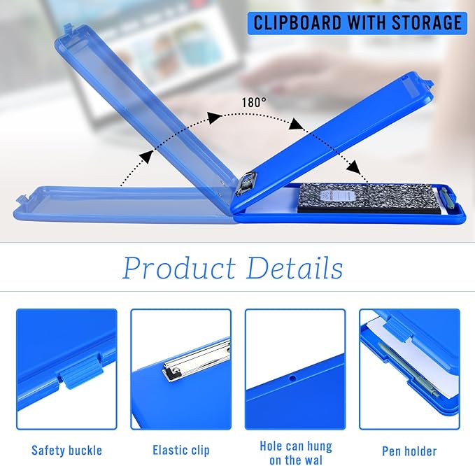 Ireer 12 Pcs Plastic Clipboard with Storage Heavy Duty Portable Writing Boards for 150 Sheet A4 Paper with Pen Holder Large Capacity Clipboards for Nurse Teacher Student Classroom Office(Blue)
