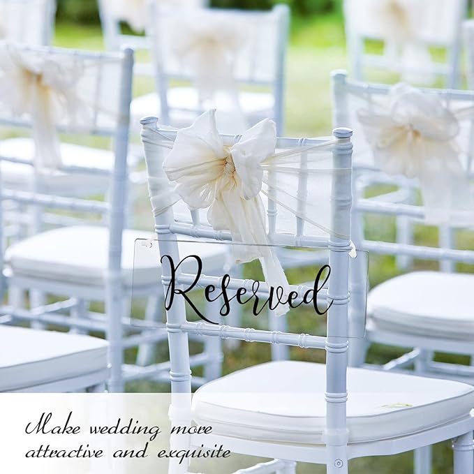 Blulu 6 Pcs Reserved Signs for Wedding Chairs Acrylic Tag Hanging with Ribbon for Wedding Reserved Signs for Important Events Church Pews Chair and Restaurant(Black)