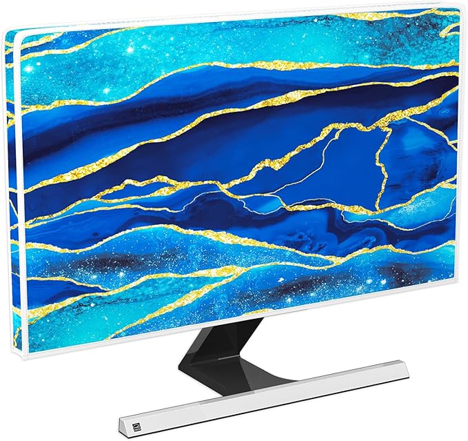 Baocicco Royal Blue Marble Waterproof TV Cover 65 Inch Creative Design Monitor Accessories Laptop TV LCD Screen Television Decoration for Tablet LED LCD OLED TVs Decorations