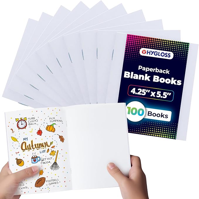 Hygloss Blank Books - Bulk 100 Pack – 4.25" x 5.5" A6 White Paperback Blank Books for Kids to Write Stories, Doodle, Arts & Crafts – Plain Drawing Sketchbook, Unlined Journal, Notebook Without Lines