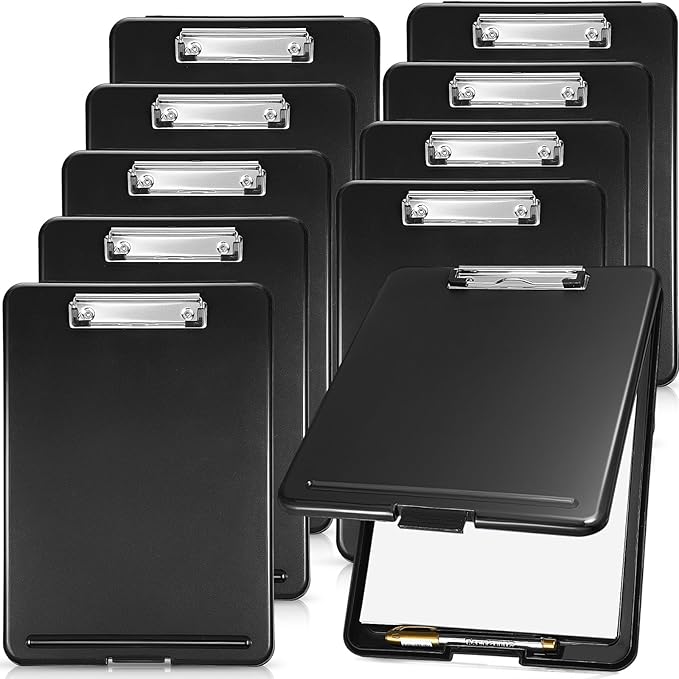 Mimorou 10 Pcs Clipboard with Storage,9.5 x 13.5 Inch Plastic Heavy Duty Foldable Clip Board with Pen Holder Low Profile Clipboard for Nurse Teacher Classroom Office Back to School Supplies