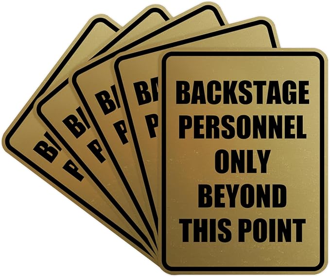 Portrait Round Backstage Personnel Only Beyond This Point Door or Wall Sign Easy Installation | Music | Concert | Festivals Sign (Brushed Gold) - Small (5 Pack)