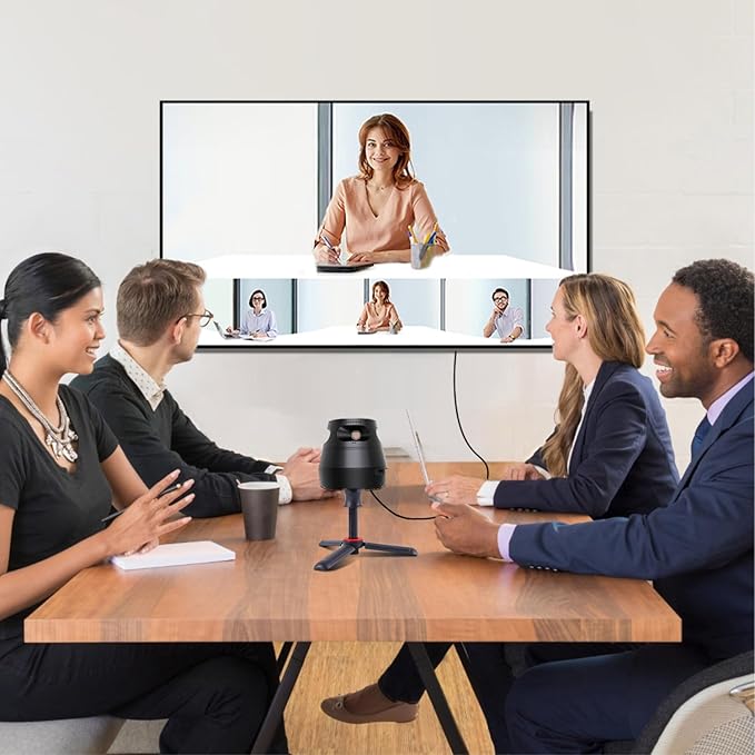 Meeteasy 360 Conference Camera, Immersive Video Conference Experience, Both Overall and Speakers’ Close-up View, Conference Room Webcam 1080P for Small/Mid-Size Rooms, Micro SD Slot Equipped