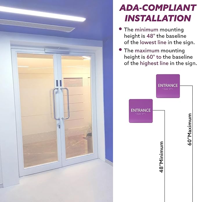 ADA CENTRAL SIGNS - 6" X6" Entrance Sign - ADA Compliant Tactile Graphics Grade 2 Braille Text Acrylic Wall Sign - Entry, Way in, Access Signs for Office, Hotel, Schools, Apartment, and Restaurants