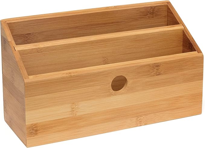 Lipper International 808 Bamboo Wood 2-Slot Office Supply Desk Organizer, 10 3/4" x 4 1/8" x 6"