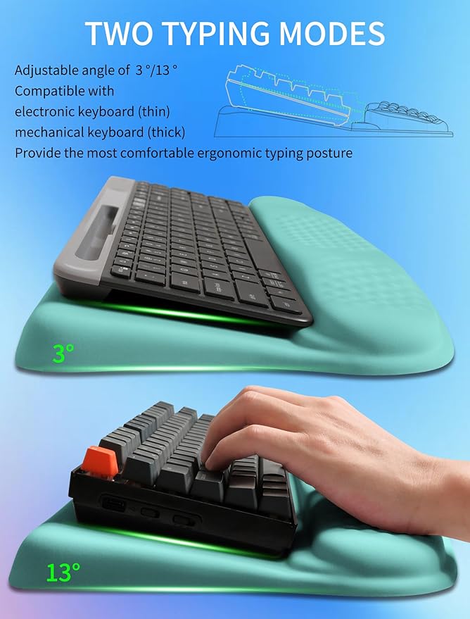 KUOSGM Ergonomic Wave Wrist Rest with Keyboard Stand, Cushioned Palm Rest, Comfortable Integrated Memory Foam for Natural Typing and Relieve Wrist Pain, Baby Blue