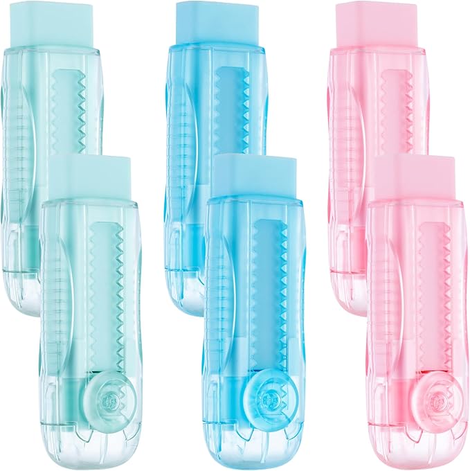 M&G 6 Pack Sliding Retractable Rubber Erasers, Push-Pull Large Pencil Erasers with Transparent Plastic Sleeve, Soft Rubber Erasers for Office, Drafting, and Everyday Use