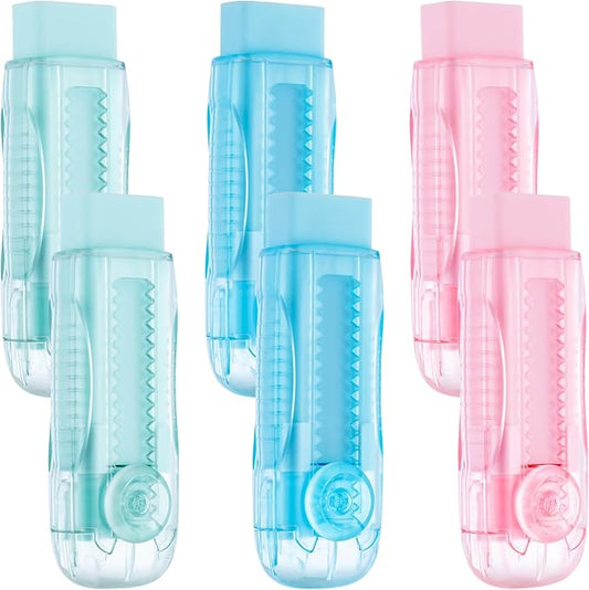 M&G 6 Pack Sliding Retractable Rubber Erasers, Push-Pull Large Pencil Erasers with Transparent Plastic Sleeve, Soft Rubber Erasers for Office, Drafting, and Everyday Use