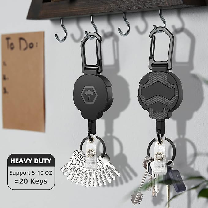 VYNCS Retractable Keychain Badge Holder with Belt Clip, Heavy Duty Carabiner ID Badge Clip Reel, 32” Steel Retractable Cord, 10 oz Rebound，2pcs Black Keychain