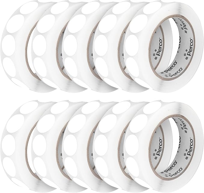 Perco White 1-Inch Perforated Circle Dot Sticker Labels — 10 Rolls, 10,000 Round Stickers — with Permanent Adhesive for Inventory Management, Color Coding, Garage Sales, Crafts—Made in USA