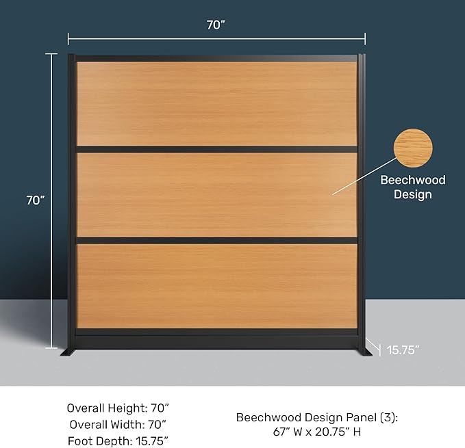 Stand Up Desk Store Beechwood Aesthetic Modular Walls | 70" W x 70" H Modular Room Dividers with Natural-Looking Woodgrain Finish for Offices, Classrooms, and More