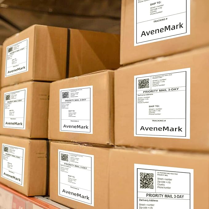 AveneMark 8 Stacks 4000 Labels 4" x 6" Fanfold Direct Thermal Labels, Postage Shipping Labels Paper with Perforated, Strong Adhesive Label for Zebra, Rollo, MUNBYN Thermal Printer,500 Labels per Stack