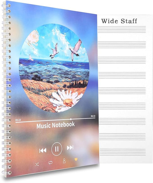 MUDOR Spiral-Bound Blank Sheet Music Notebook, 100 Pages Wide Staff Manuscript Paper with 100 GSM Thick Paper, Non-bleeding, Piano Guitar Composition Notebook for Composers, Students and Musicians (Blue)