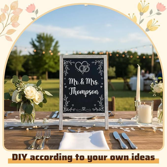 Henoyso 2 Pcs 16" x 10" Small Chalkboard Easel Tabletop Chalkboard Signs Menu Wooden A Frame Sandwich Board for Table, Double Sided with 2 Erasers for Bar Parties Display Home Decor(White)