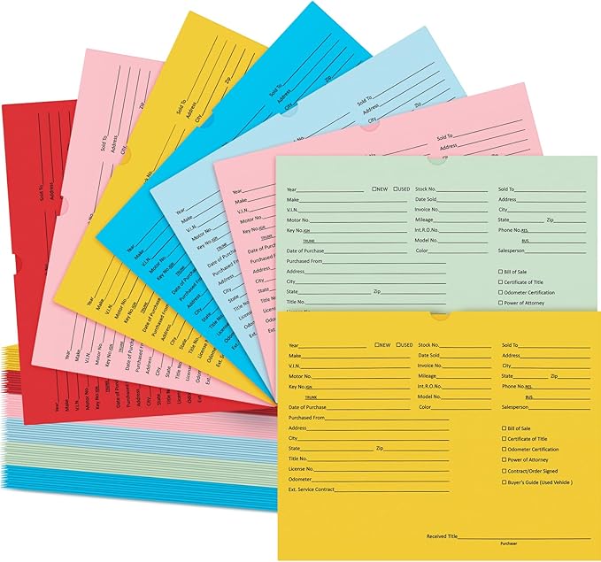 120 Pcs 9 x 12 In Vehicle Dealer Jackets for Car Sales 32lb Colored Printed Deal Envelopes Dealership Supplies File Jackets Automotive Folders for Car Dealerships(Colorful)