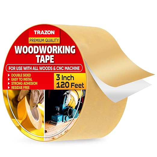 Trazon Double Sided Woodworking Tape Super Strong, 3 Inch x 120 Feet, Wood Crafter Sticky Tool, Two Side Adhesive for Router Templates and CNC Machine, Removable & Residue Free
