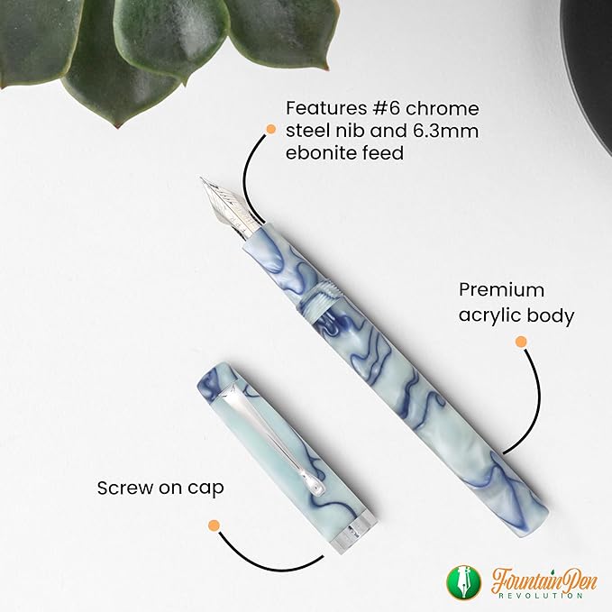 FPR Himalaya V2-Chrome Ultra Flex Nib Pen - Twist-Style Converter Filled Calligraphy Pens for Writing-Fancy Pens for Men & Women - Flex Fountain Pen w/Metal Clip & Cap Ring (Peacock Aqua Acrylic)