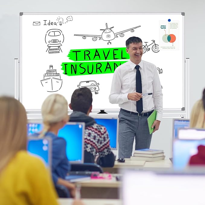 Max-officoo Magnetic White Board Dry Erase Whiteboard with Rolling Stand 72"x48" Double-Sided Mobile Large White Board on Wheels, Including 3 Magnetic Erasers, 7 Markers, 30 Magnets