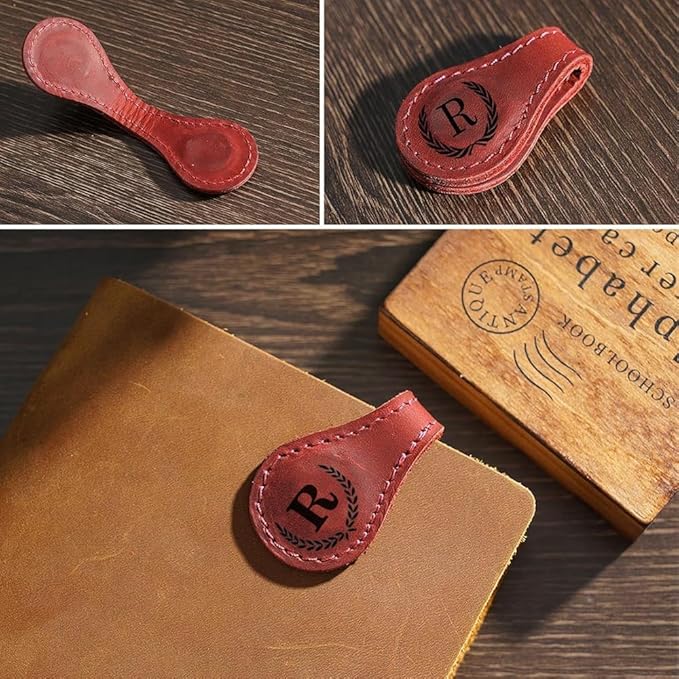 Personalized Magnetic Leather Bookmark, 26 Letters Custom Leather Bookmarks, Handmade, Leather Magnetic Bookmark for Book Lovers Readers Women Kid(Blue，G）
