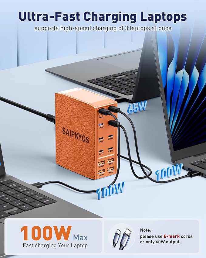 SAIPKYGS USB Charging Station (600W),12-Port USB C Charger Block with Dual 100W PD USB-C Fast Charging Station Hub for MacBook Pro/Air/All iPad Phone 17/16 15/14/13/Pro Max/Samsung Galaxy Note(Orange)