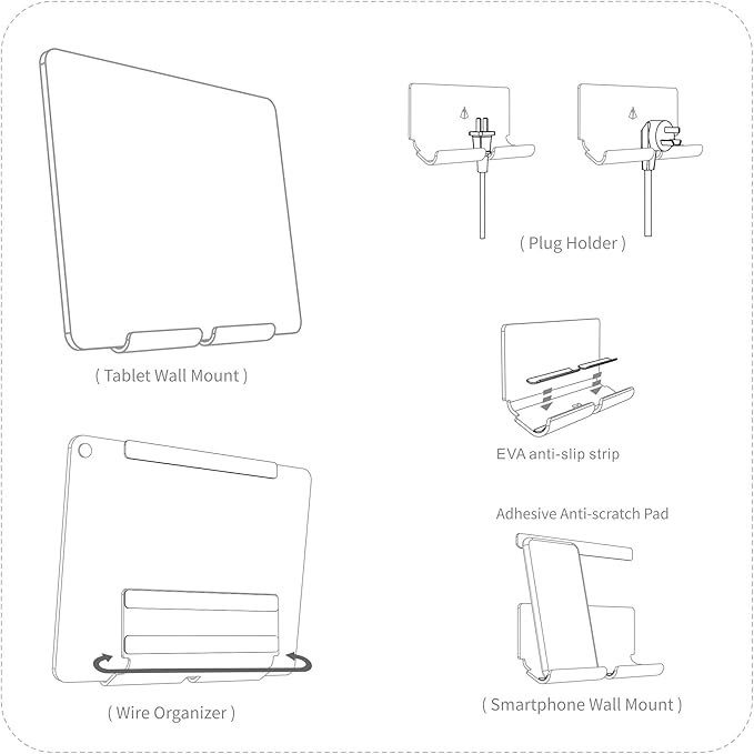 TXEsign Adhesive Wall Tablet Holder Mount Stand for Tablet Smartphones eReader Wall Holder Mount (Black)