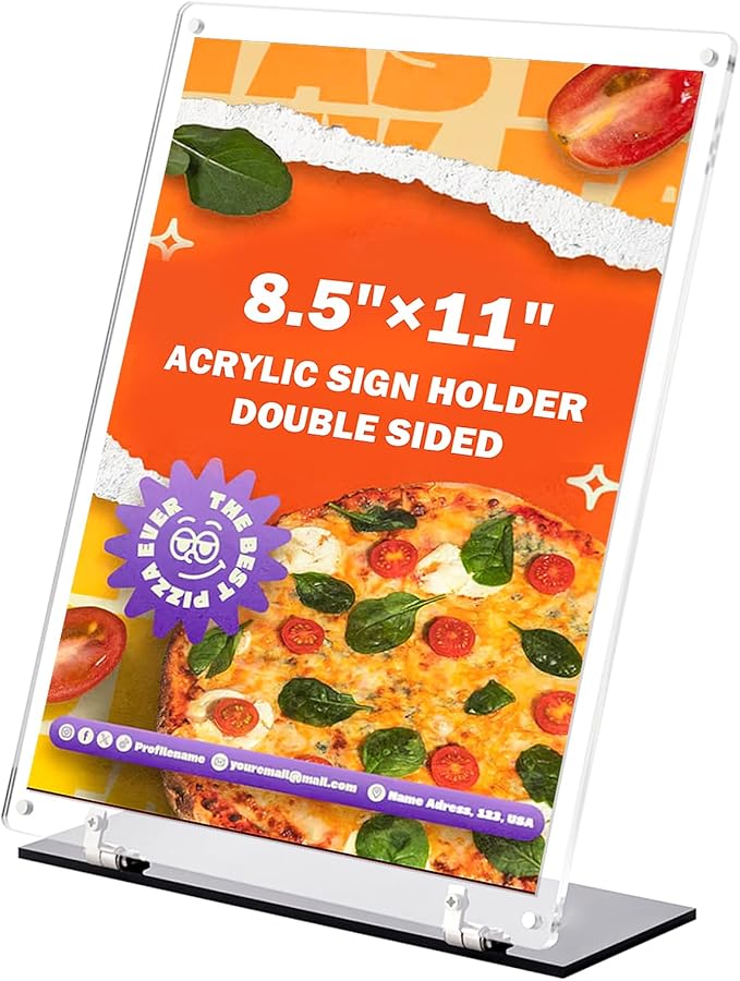 YHOLSDAS 180° Adjustable Acrylic Sign Holder 8.5"x11", Magnetic Table Paper Display Stands with Solid Bases For Office, Double-Sided Clear Code Sign Menu Holder For Store