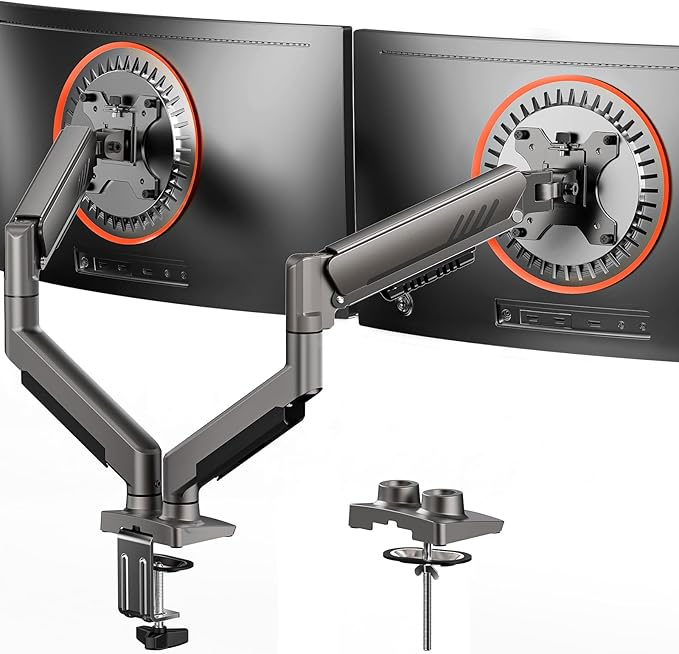 ErGear Dual Monitor Arm, Full Adjustable Monitor Mount for 13–32″ Screens, Fast Install Computer Monitor Stand with Tool-Free VESA Mount, Max Load 19.8 lbs, Max VESA 100x100mm - Grey