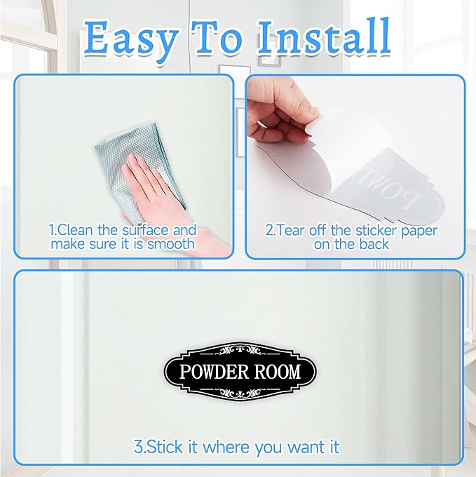 Powder Room Sign Sticker for Business and Home，Self-adhesive Cute Powder Room Door Decor，Waterproof Guest Bathroom Decals for House，Office，Shop