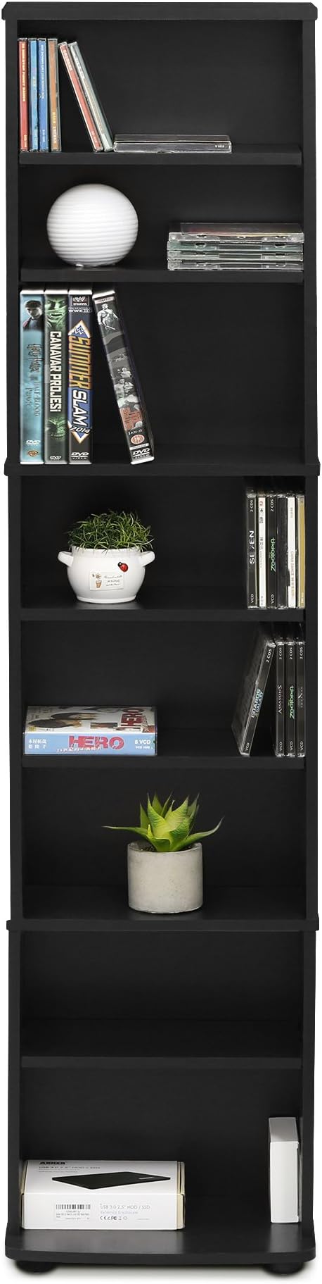 Furinno JAYA DVD Shelf, 8-Tier Tall Narrow CD Rack, Media Shelf with Adjustable Shelves, DVD Storage Cabinets for CD Blueray Game Disc, Easy Assembly, for Living Room, Home Office, Espresso