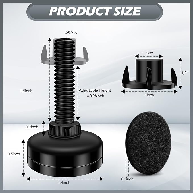 Holimax 10 Set Adjustable Furniture Leveling Feet, Adjustable Leg Levelers for Cabinets Sofa Tables Chairs, Heavy Duty Height Adjuster Furniture Levelers Foot with T- Nut Kit 3/8"-16 Thread, Black