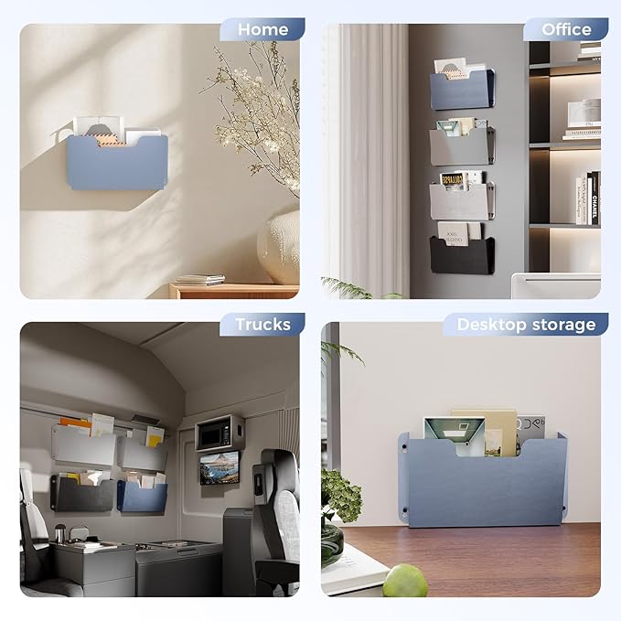 OSKIE DR POCKET RACK Wall-Mounted File Rack, Single Pocket, Metal Organizer for Letter-Sized Documents, Space-Saving Desktop Organizer, 14 x 2.5 x 7.5 inches (Grayblue)