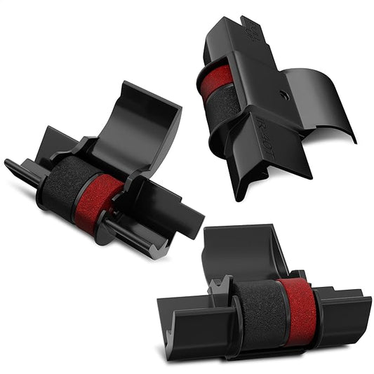3 Pack IR40T Calculator Ink Roller, Black/Red - Compatible with Casio HR-170RC, HR-100TM / Canon P23-DHV, P170-DH3 / Sharp EL-1801V, EL-1750V & More - Individually Sealed Calculator Ink Cartridge