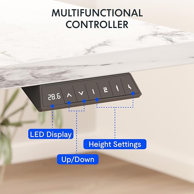 FLEXISPOT EN2Whole-Piece Standing Desk with Clamp Power Strip, 48 x 24'' Electric Stand Up Height Adjustable Desk with Cable Management (Black Frame + 48" Marble Gray, 2 Packages)