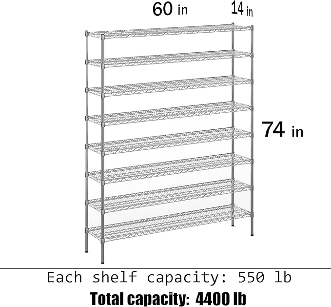Regal Altair 14" Deep x 60" Wide x 74" Height Wire Shelving Kit | 8-Tier | NSF Commercial Storage Rack Unit