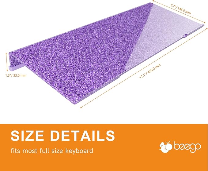 BEEGO Ergonomic Computer Keyboard Stand - Glitter Purple Acrylic Keyboard Riser Tilted Keyboard Holder Keyboard Tray with Purple Non-Slip Strip for Easy Typing at Home School Office Desk Accessories