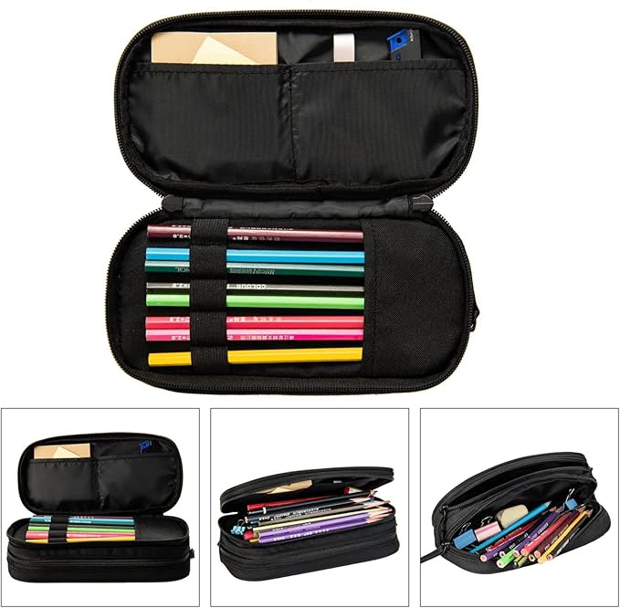 Large Storage Black Pencil Case Sports Pencil Box for Boys Girls, Cool Football-Themed Pattern Pencil Pouch Stationery Organizer Multifunction Cosmetic Makeup Bag, Holder for Pencils and Pens