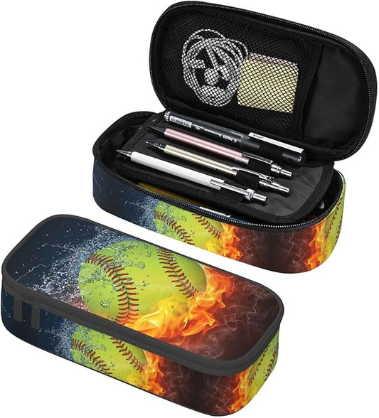 Softball Ball Pencil Case Big Capacity Storage Pencil Pouch Stationery Bags With Zipper Portable Pen Holder Box Organizer For Boys Girls Teens Student College School Office Supplies