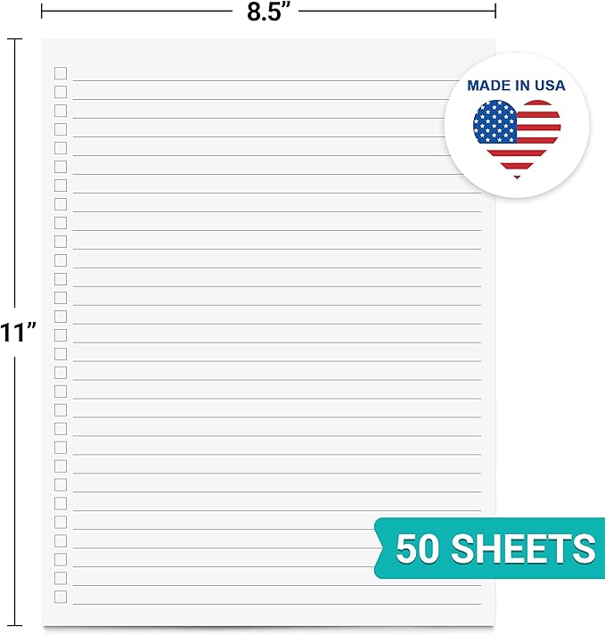 321Done Checklist Notepad - (8.5" x 11") Wide-Ruled Letter Size, to-Do's Notepad Tear Off, Planning Memo Pad, Planner Checklist Organizing - Made in USA - Unisex Minimalist Simple Checkboxes in List