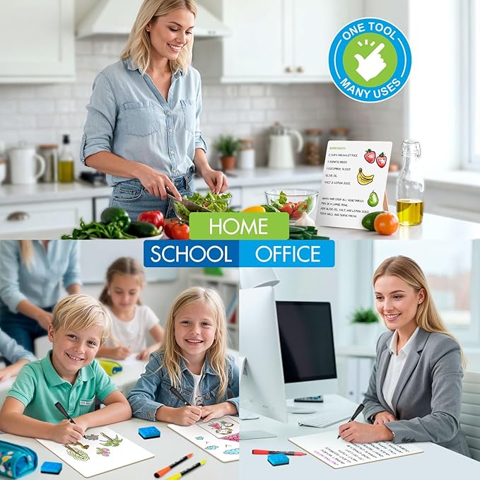 Set of 12 Small White Board Dry Erase Boards Classroom Pack Mini White Boards 9"x12” Double Sided Personal Whiteboards for Students Teachers School Supplies Lapboards l 12 Mini Whiteboard Erasers Incl
