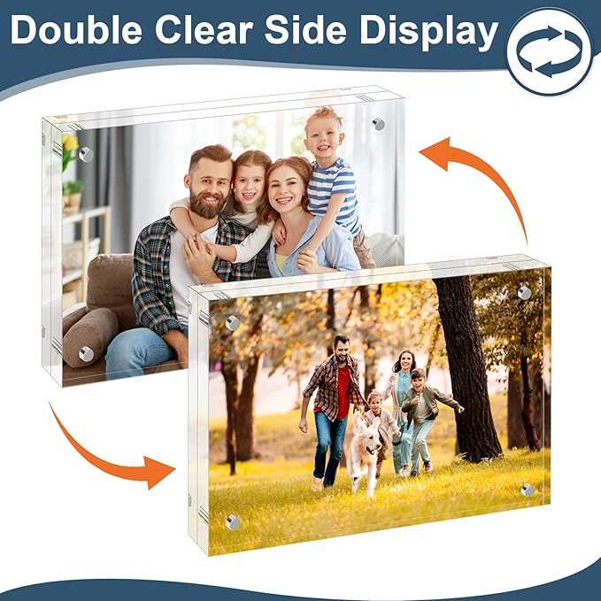 XINANDE 5x7 Acrylic Picture Frames 1 Pack, 10+10MM Premium Acrylic Photo Frame Magnetic Picture Frames Clear Double Holder-Sided, Free Standing Desktop Display, Best Gift for Family, Baby, Friend