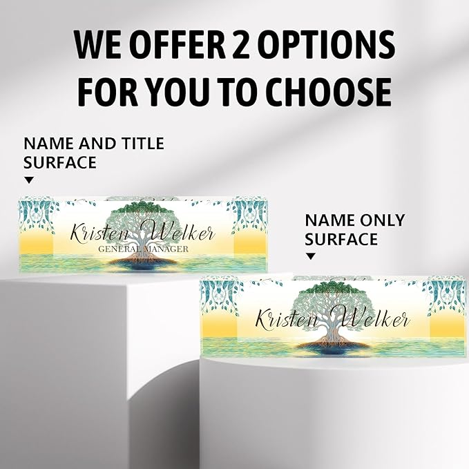 AZUFEMOS Personalized Acrylic Desk Name Plate Custom Employee Appreciation Gifts Office Gifts for Women, Men, Boss, Coworkers, Teacher, Nurse (Tree of Life)