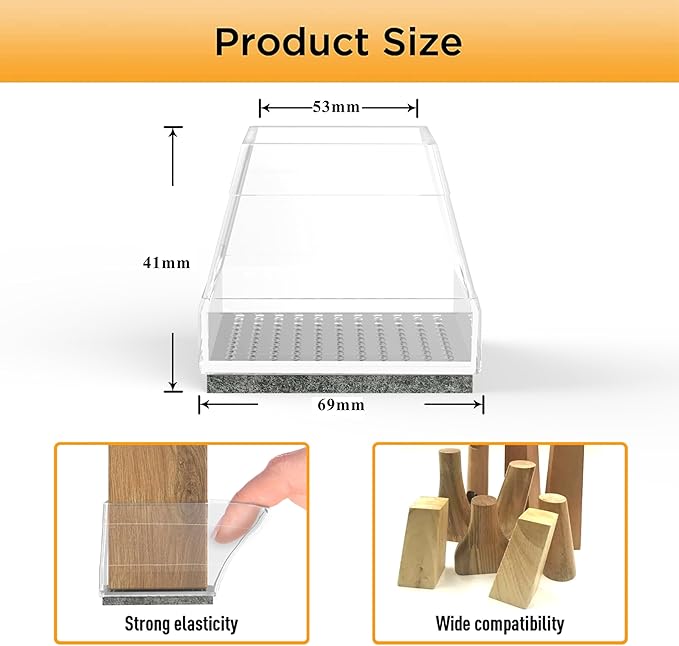 Square Chair Leg Protectors for Hardwood Floors,16 Pcs Silicone Felt Furniture Legs Caps to Prevent Floor from Scratches and Reduce Noise, Easy to Move, (Fit: 2.25" -2.75" Clear).
