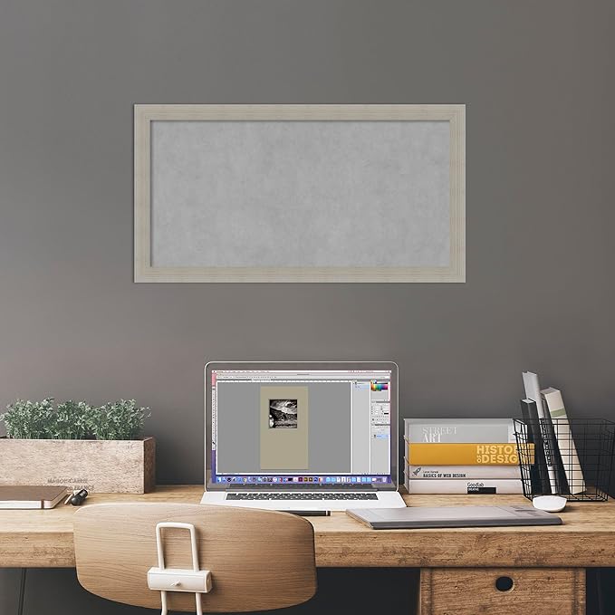 Amanti Art Grey Framed Magnetic Board 14x26 Small Vision Board for use with Magnets, 100% Metal Sheet to Display Items as Office Decor or for Home Organization in mudroom, Kitchen or Kids Room