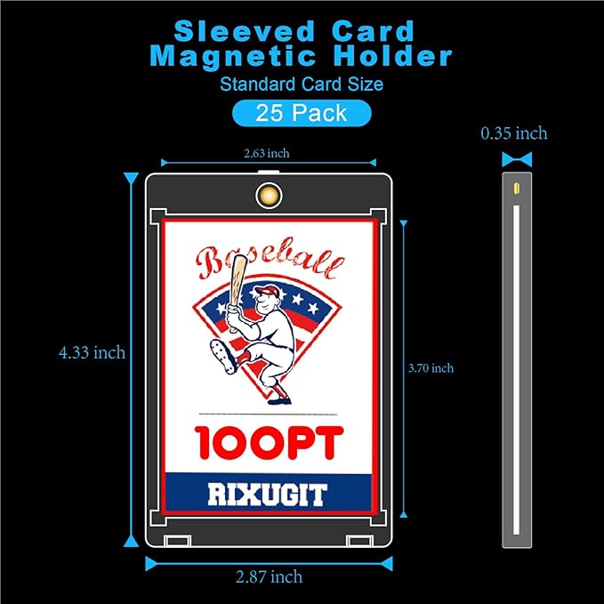 25-Pack Sleeved Card Magnetic Holders - 100pt Magnetic Card Case, Fits Sleeved Card First, One Touch Card Holder, Inner Size 2.63″×3.70″, Clear Hard Case for Trading Cards, Sports Card, Games Cards