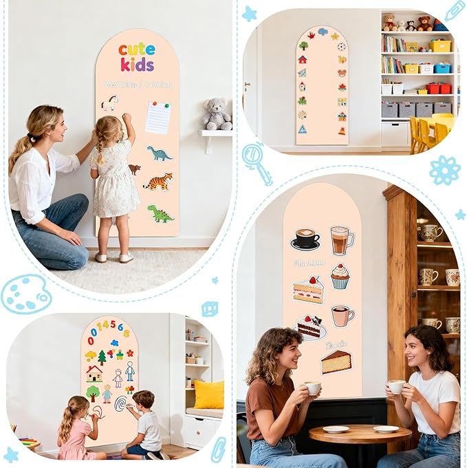 Magnetic Arch Wall Decal for Kids 39.3x17.5 Inch Magnetic Chalkboard Contact Paper for Wall Peel and Stick Self Adhesive Magnet Board Sticker Roll with 36 Letters for Playroom Classroom（Milk Tea）