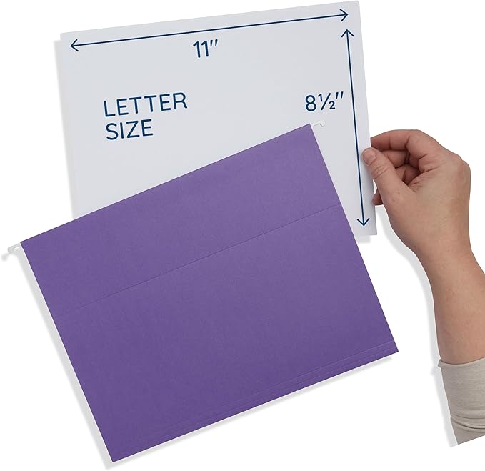 Blue Summit Supplies 25 Jewel Tone Hanging File Folders Letter Size with Tabs, Reinforced Hanging File Folders Jewel Tone, Includes Plastic Tabs and Inserts