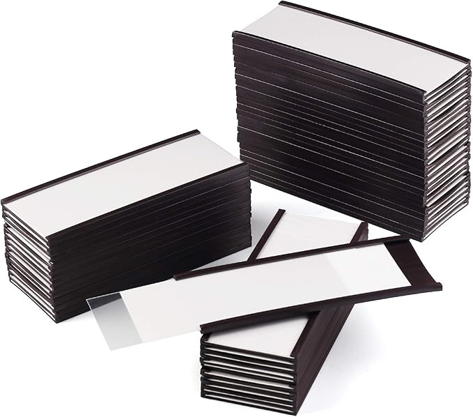 LLPT Magnetic Label Holder 4” x 1.6” 50 Packs C Channel 300g White Paper Cards Protective Film Strong Removable for Shelf White Board Toolbox Metal Wall Cabinet Drawer(MH4150)