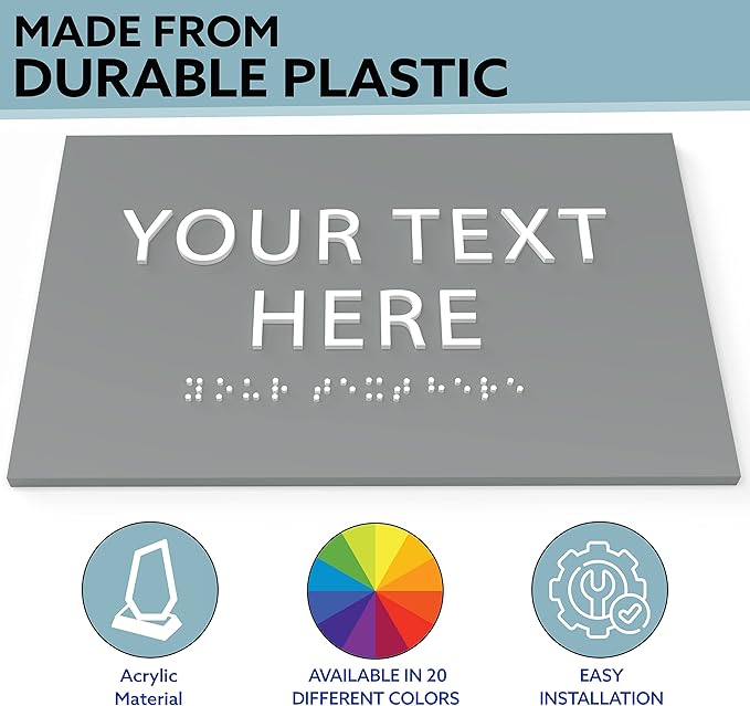 ADA CENTRAL SIGNS - 6" X4" Personalized Custom Sign- Tactile Graphics Grade 2 Braille Text | ADA Compliant Wall Mount Plastic Signs For Schools, Offices, Businesses, Apartments & Restaurants