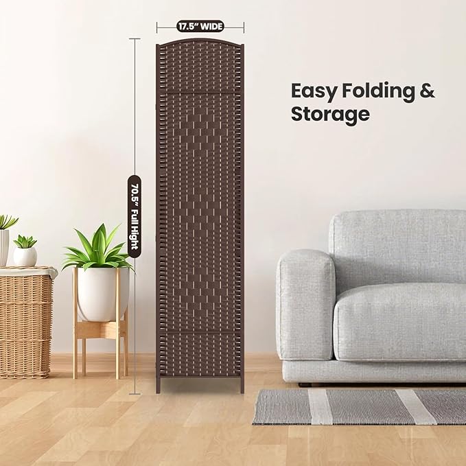 Cocosica 8 Panel Room Divider,6Ft Folding Privacy Screen,Tall - Extra Wide Foldable Panel Partition Wall Divider with Diamond Double-Weaved Hand-Woven Design Room Screen Divider