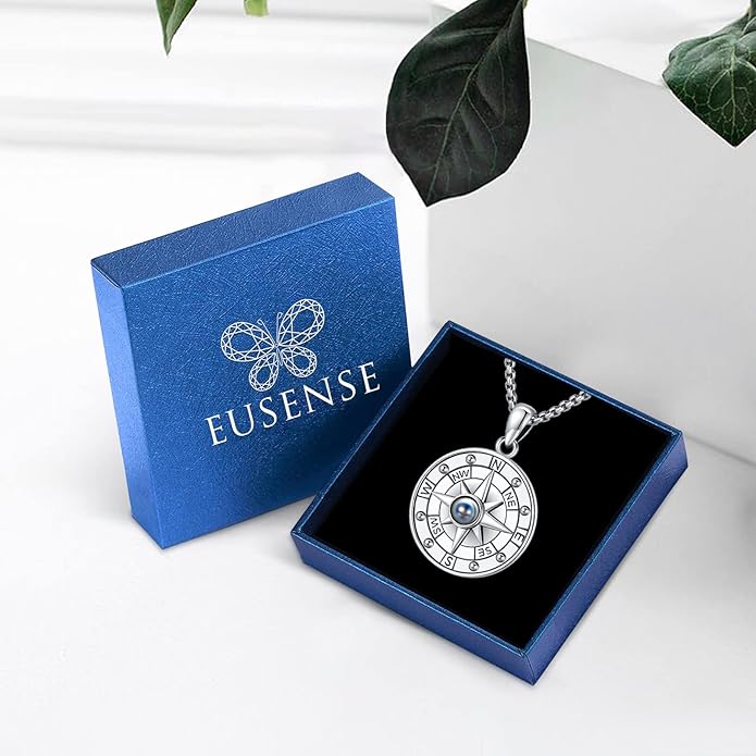 Compass Necklace for Women Men 925 Sterling Silver Pendant Urn Necklaces for Ashes Picture Locket Necklace Anchor Necklace Viking Necklace Crystals CZ Moonstone Abalone Shell Turquoise Compass Jewelry